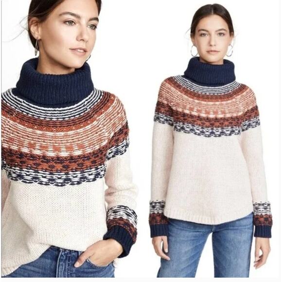 Madewell Brookdale Fair Isle Turtleneck Alpaca Blend Sweater XS Extra Small - Picture 1 of 11